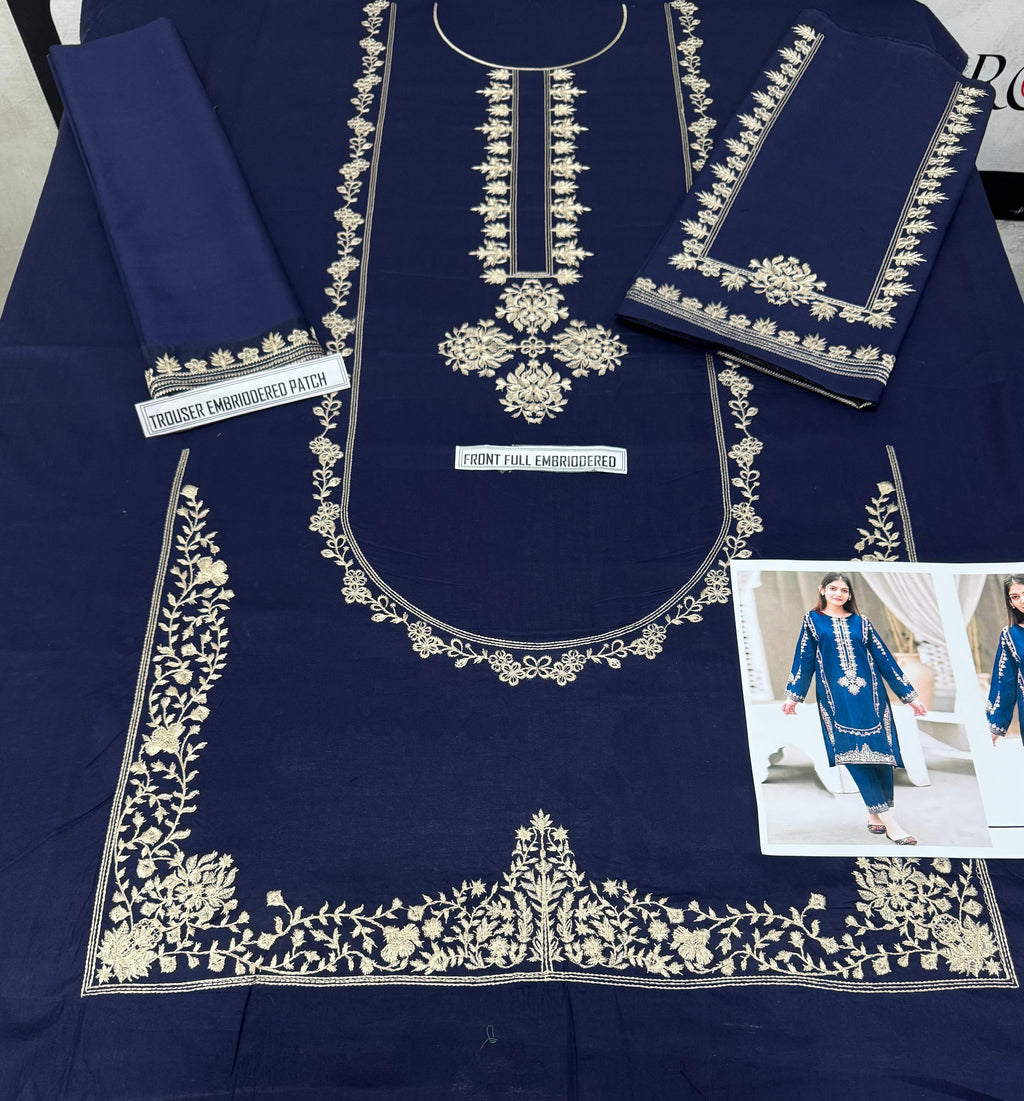 Allhamdulillah Summer Collection – Blue Heavy Embroidered Airjet Lawn 2-Piece Unstitched Suit for Women