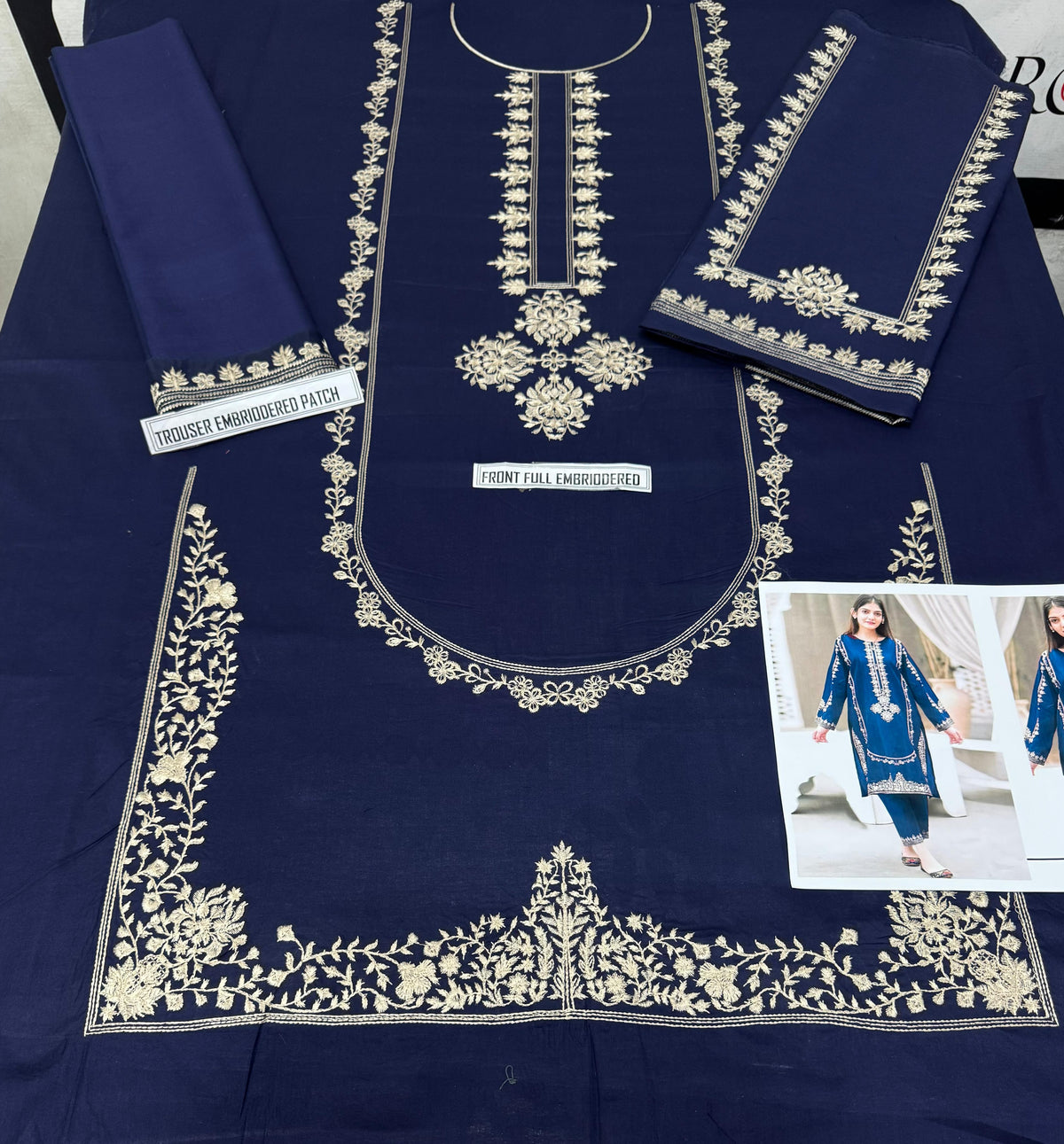 Allhamdulillah Summer Collection – Blue Heavy Embroidered Airjet Lawn 2-Piece Unstitched Suit for Women