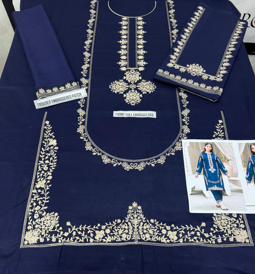 Allhamdulillah Summer Collection – Blue Heavy Embroidered Airjet Lawn 2-Piece Unstitched Suit for Women