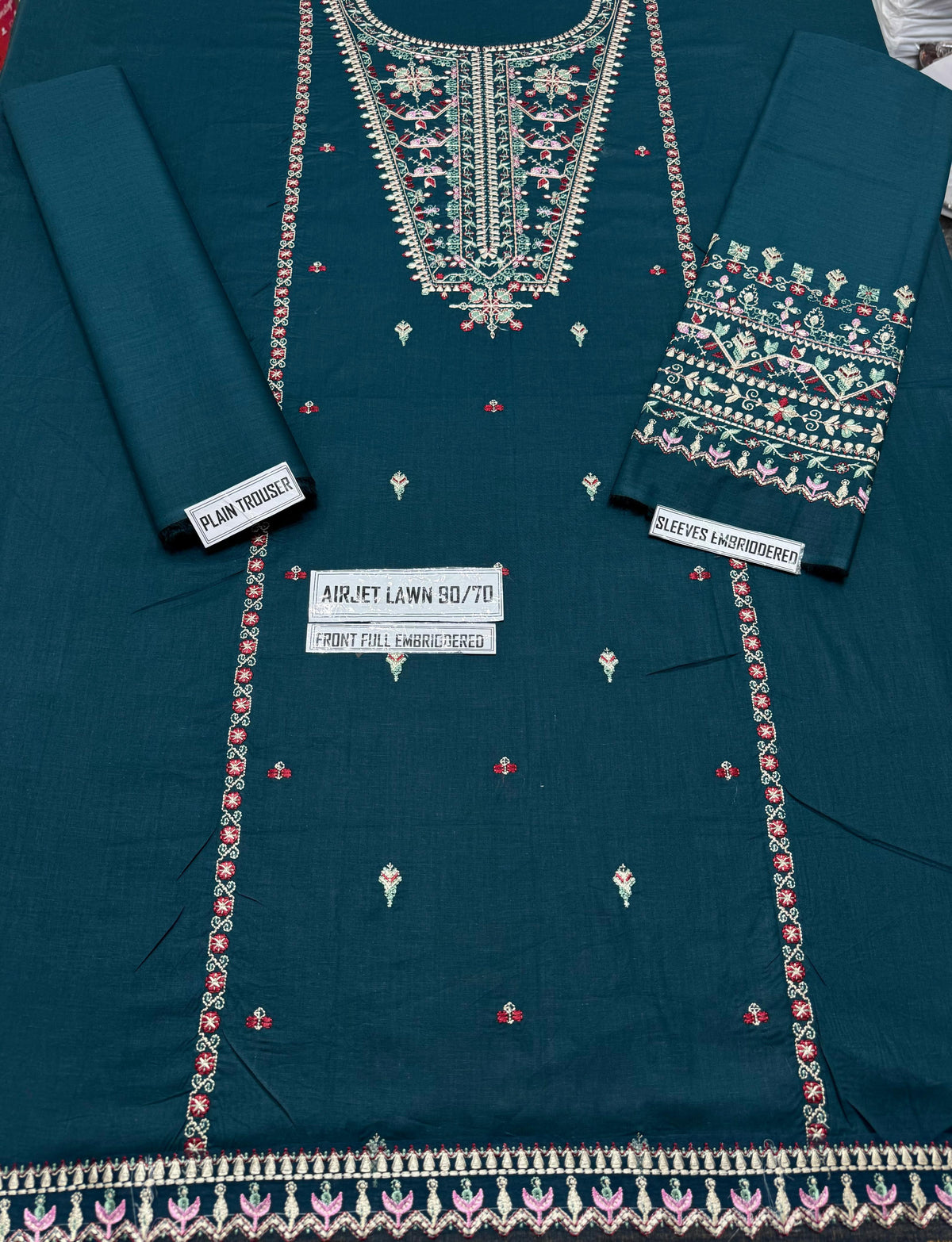 Heavy Embroidered Airjet Lawn 2-Piece Unstitched Suit for Women – Front Full Embroidered with Sleeves & Trouser