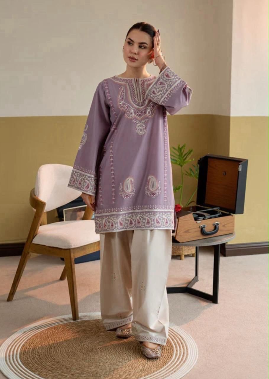 Lavender Paisley Embroidered Airjet Lawn 2-Piece Unstitched Suit for Women | Summer Collection 2026