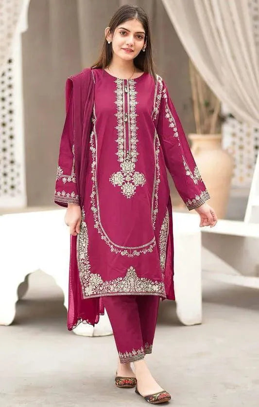Pink Embroidered Dhanak 2-Piece Unstitched Suit | Weddings & Parties | Festive Collection by Khaas Kapra
