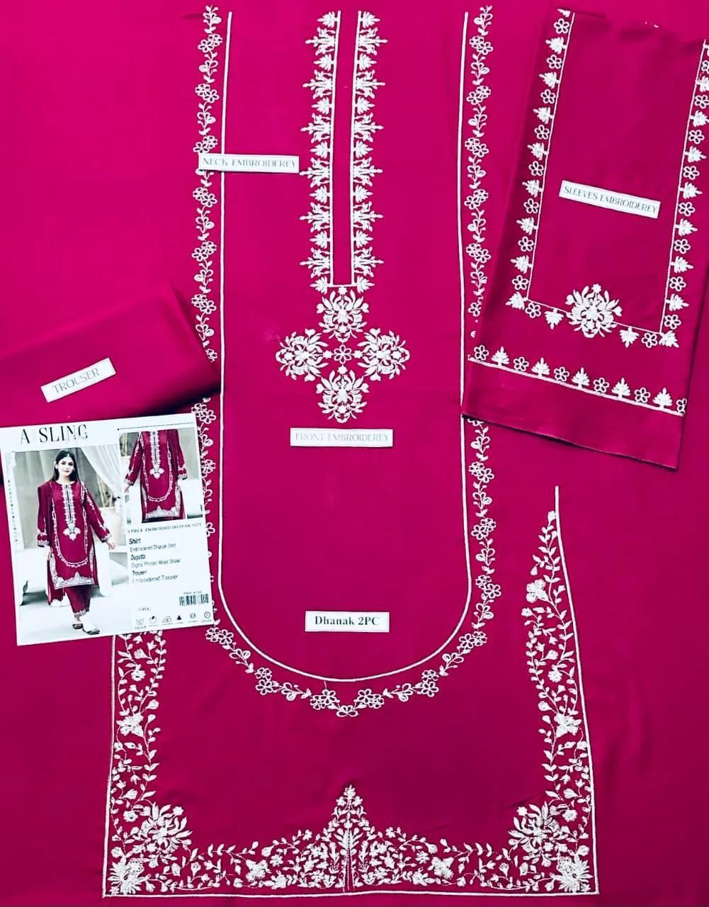 Pink Embroidered Dhanak 2-Piece Unstitched Suit | Weddings & Parties | Festive Collection by Khaas Kapra