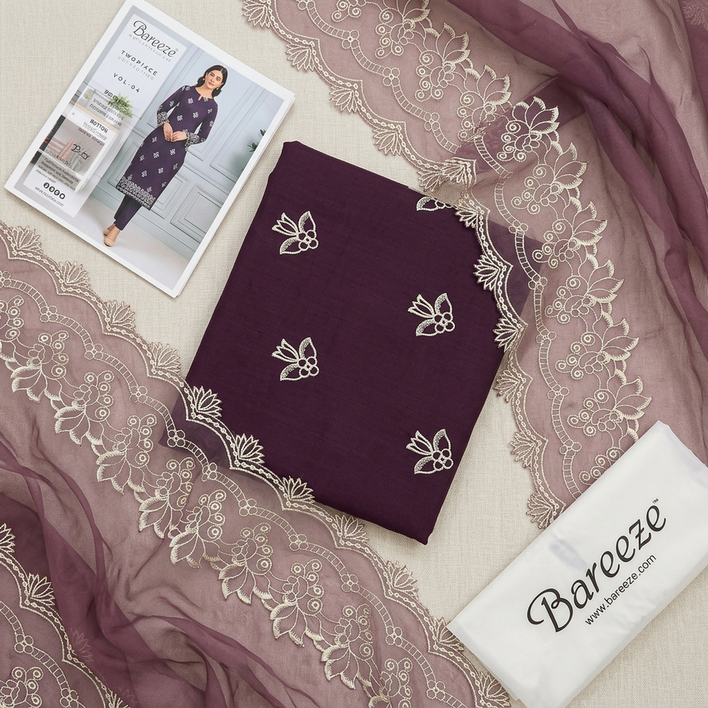 Purple Embroidered Lawn 2-Piece Unstitched Suit | Festive Summer Collection by Khaas Kapra