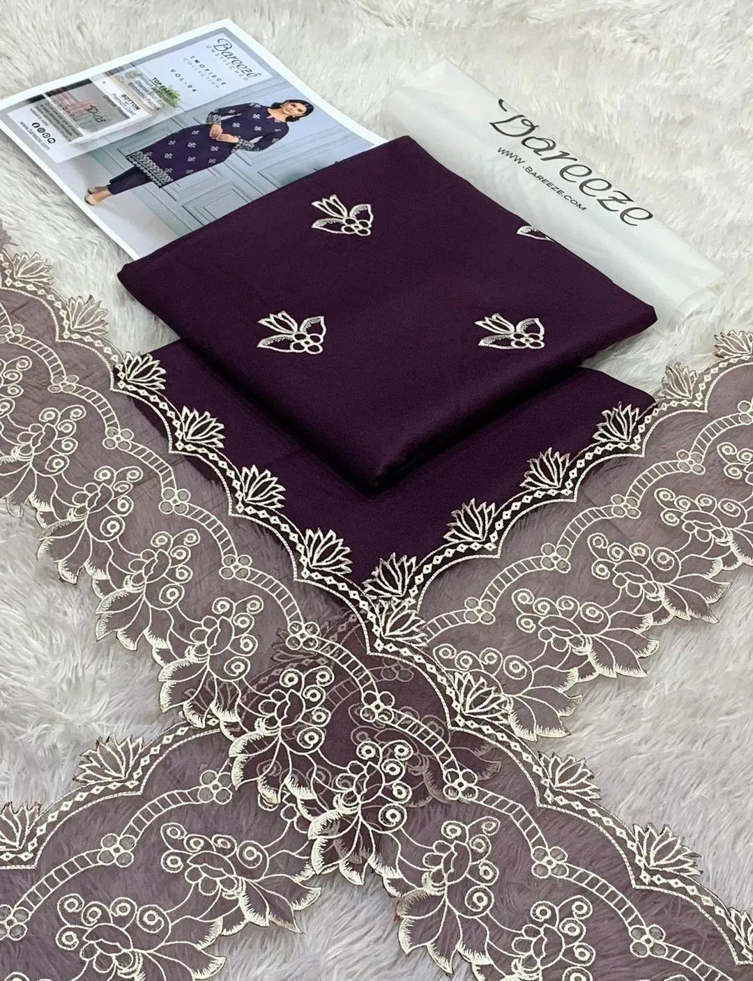 Purple Embroidered Lawn 2-Piece Unstitched Suit | Festive Summer Collection by Khaas Kapra