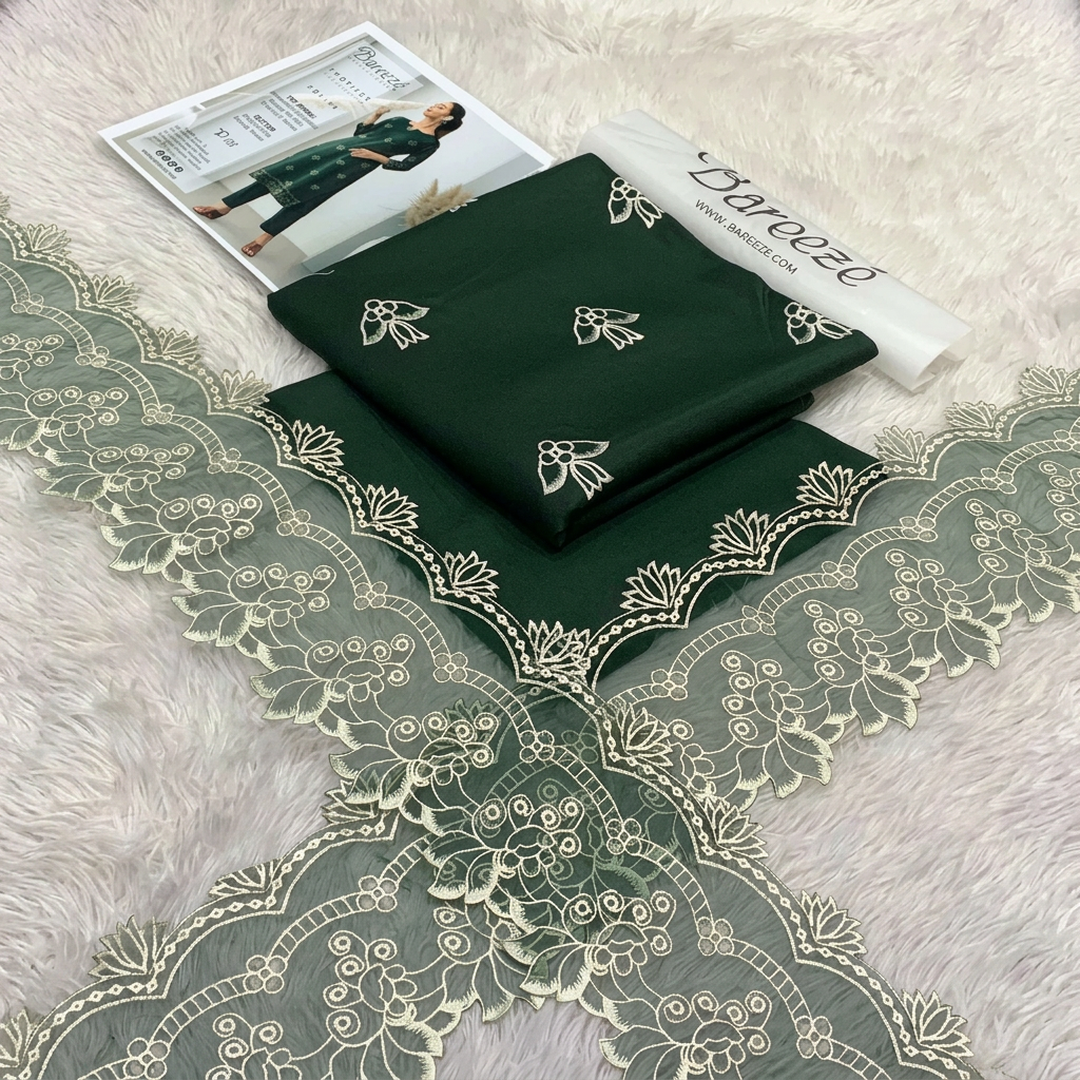 Green Embroidered Lawn 2-Piece Unstitched Suit | White Embroidery | Summer Collection by Khaas Kapra