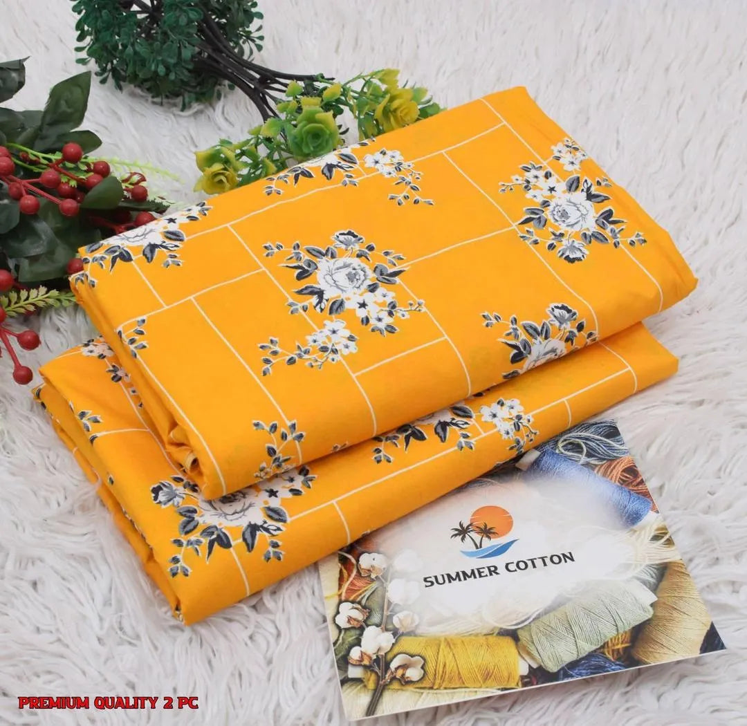 Mustard Printed Polo Cotton 2-Piece Unstitched Suit | Floral Summer Collection by Khaas Kapra