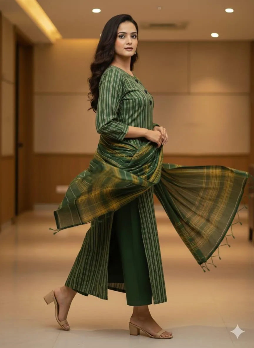 Unstitched Printed Cotton Lawn 3-Piece Suit | Green & Yellow Stripe | Summer Collection by Khaas Kapra