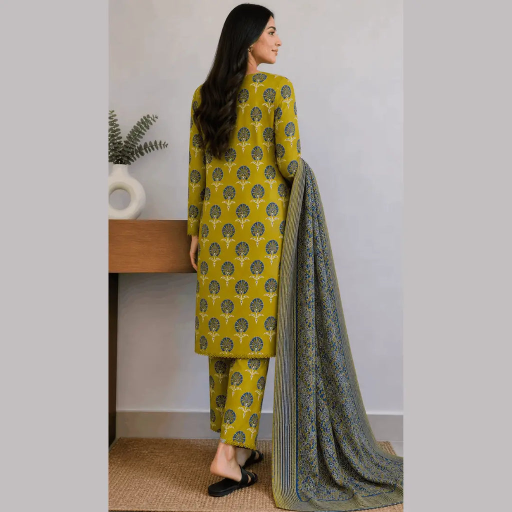 Mustard Digital Print Lawn 3-Piece Stitched Suit | U-Neck with Voile Dupatta | Summer Collection by Khaas Kapra