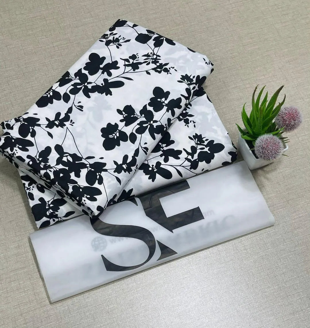 Black Floral Printed Polo Cotton 2-Piece Unstitched Suit | White Base | Summer Collection by Khaas Kapra