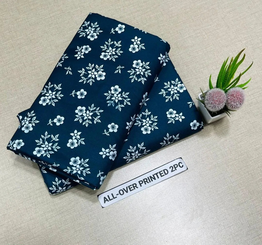 Blue Floral Digital Print Polo Cotton 2-Piece Unstitched Suit | Summer Collection by Khaas Kapra