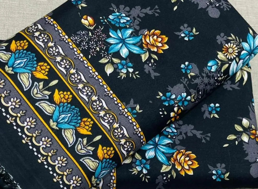 Black Printed Polo Cotton 2-Piece Unstitched Suit | Timeless Summer Collection by Khaas Kapra