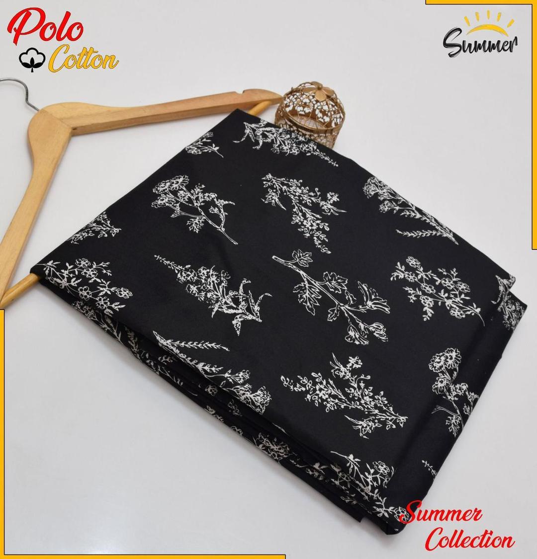 Black Floral Printed Polo Cotton 2-Piece Unstitched Suit | Summer Wear Collection by Khaas Kapra