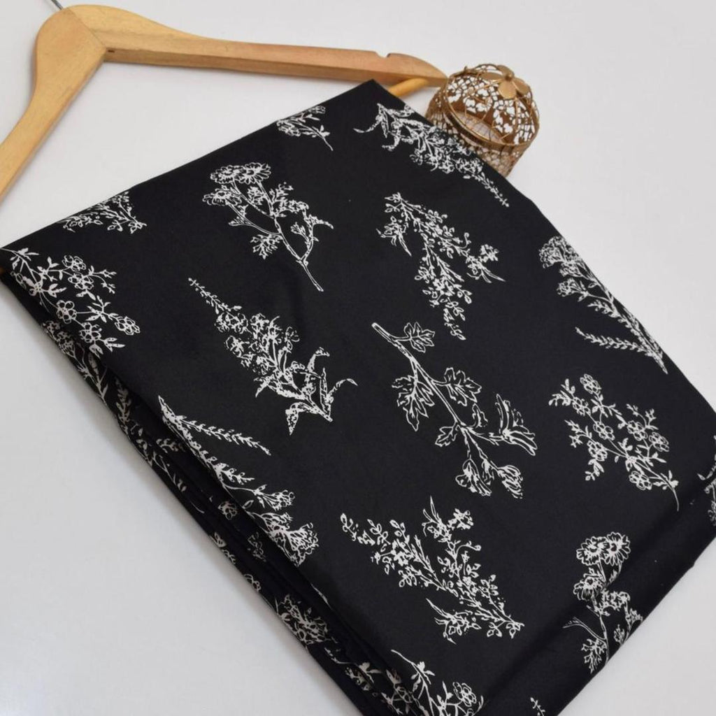Black Floral Printed Polo Cotton 2-Piece Unstitched Suit | Summer Wear Collection by Khaas Kapra