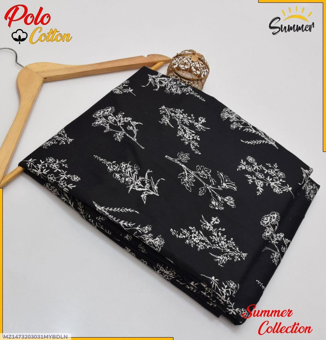 Black Floral Printed Polo Cotton 2-Piece Unstitched Suit | Summer Wear Collection by Khaas Kapra