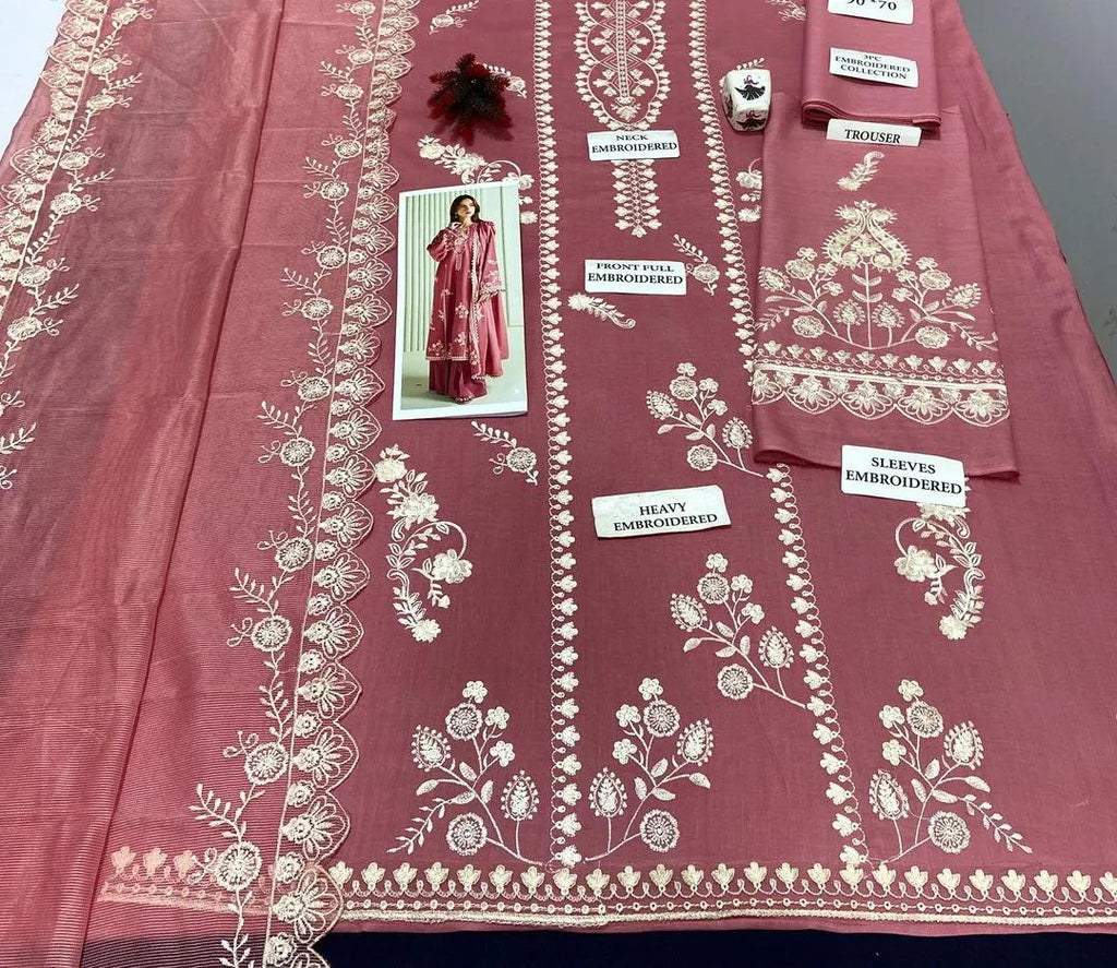 Pink Embroidered Lawn 3-Piece Unstitched Suit | Khaadi Net Dupatta | Eid Collection by Khaas Kapra