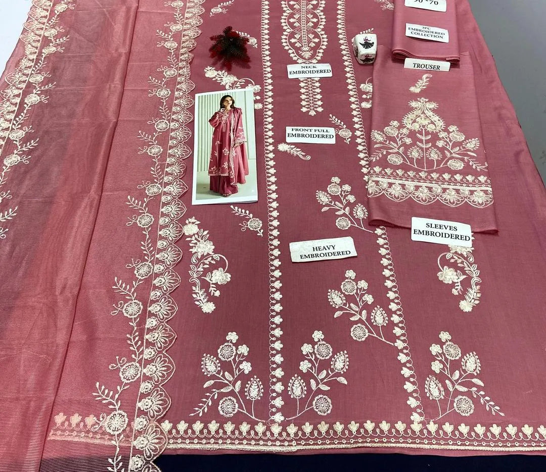 Pink Embroidered Lawn 3-Piece Unstitched Suit | Khaadi Net Dupatta | Eid Collection by Khaas Kapra