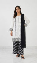 Premium White Cotton Lawn Block Printed 3-Piece Stitched Suit for Women – Stylish Neck Design | Khaas Kapra