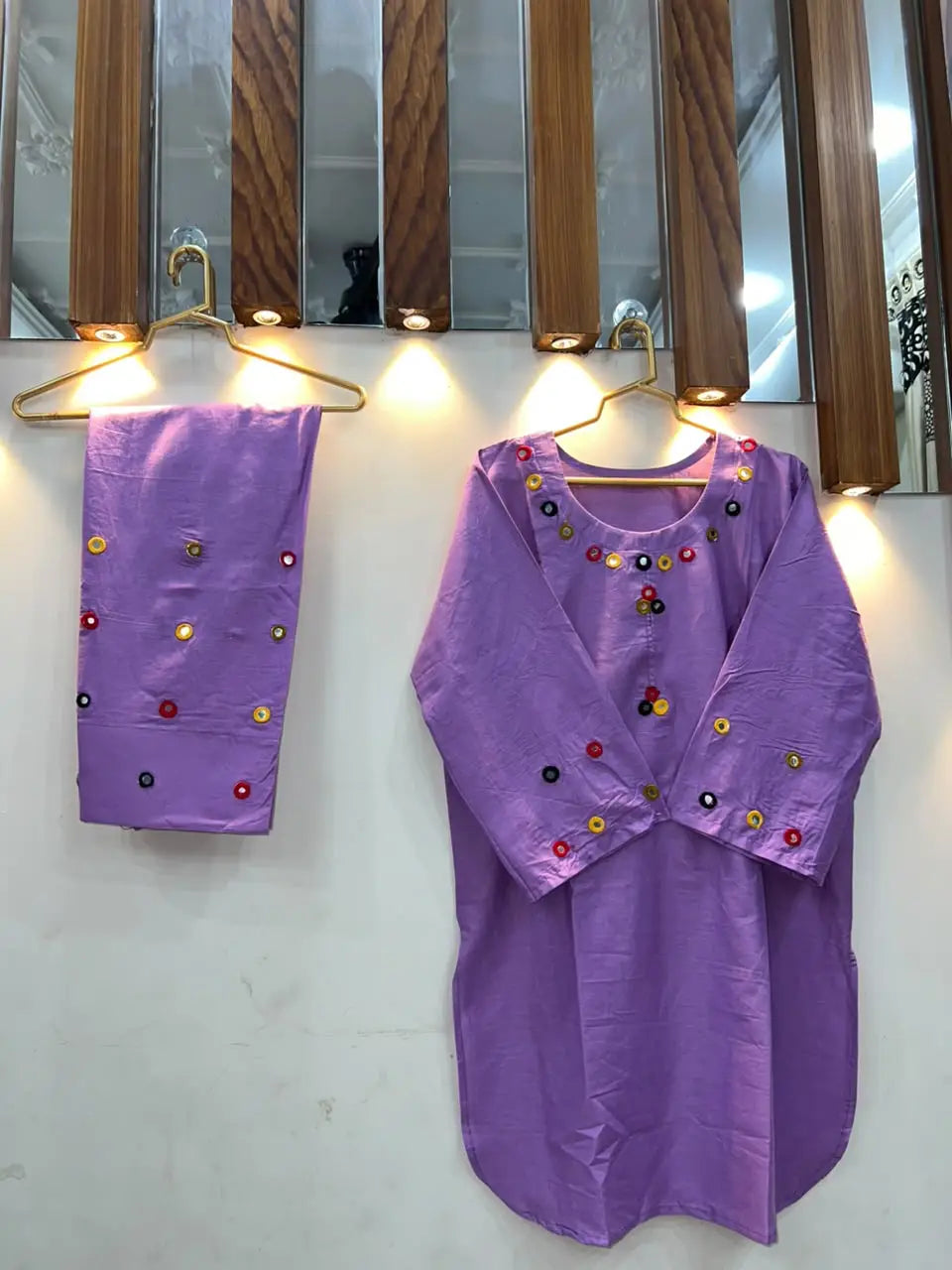 Lilac Cotton Lawn 2-Piece Stitched Suit | Hand Work & Mirror Work | Everyday Elegance by Khaas Kapra