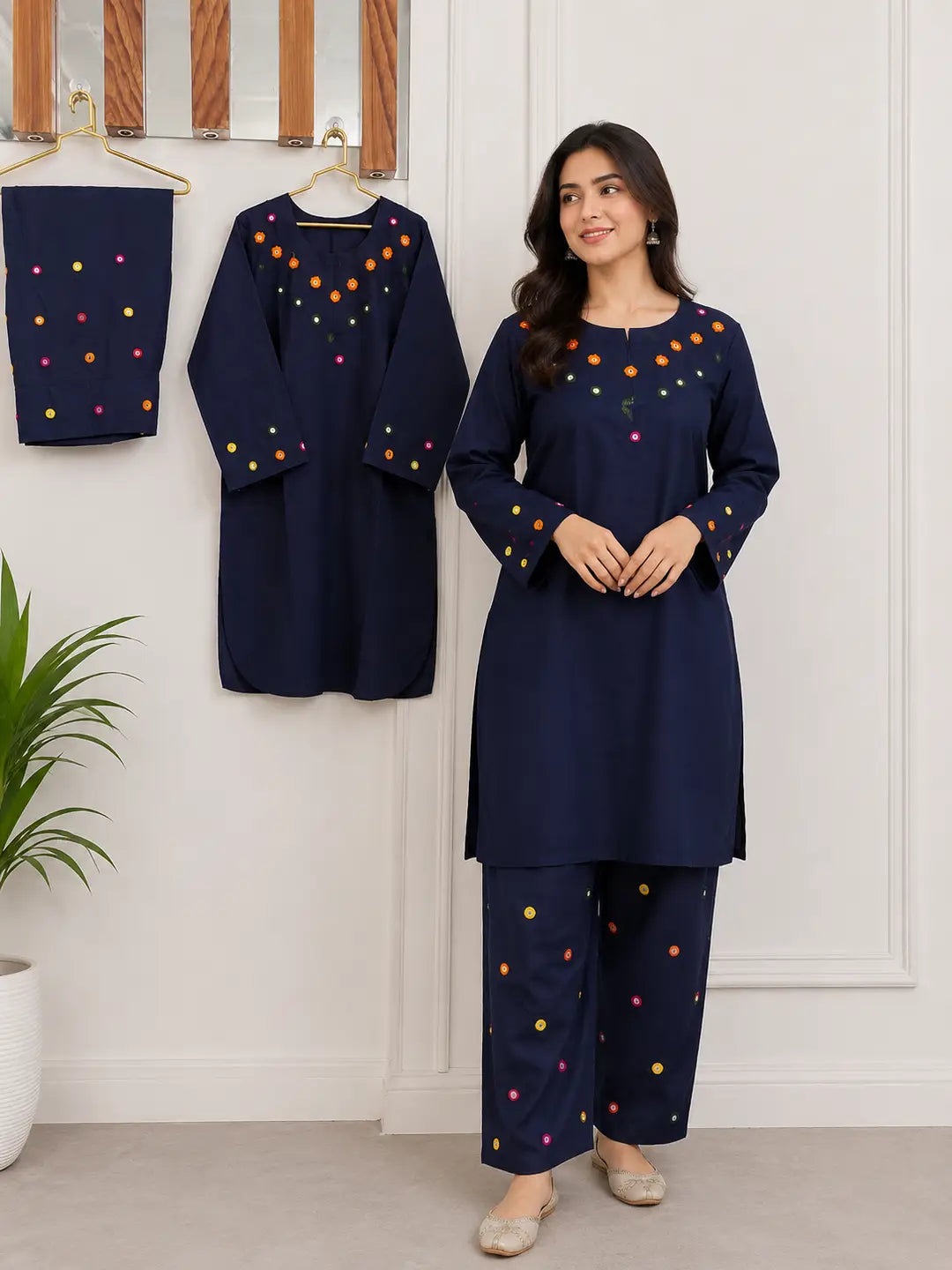 Blue Cotton Lawn 2-Piece Stitched Suit | Hand Work & Mirror Work | Everyday Elegance by Khaas Kapra