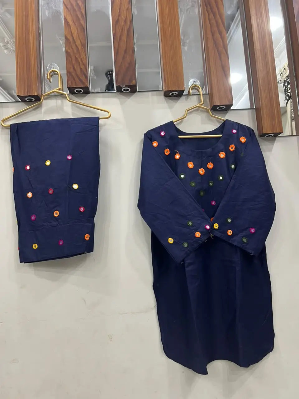 Blue Cotton Lawn 2-Piece Stitched Suit | Hand Work & Mirror Work | Everyday Elegance by Khaas Kapra