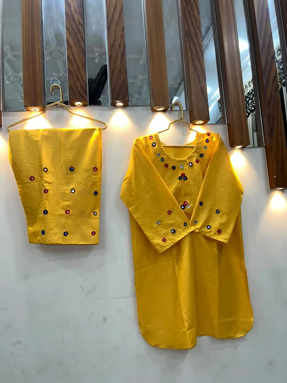 Yellow Cotton Lawn 2-Piece Stitched Suit | Hand Work & Mirror Work | Everyday Elegance by Khaas Kapra