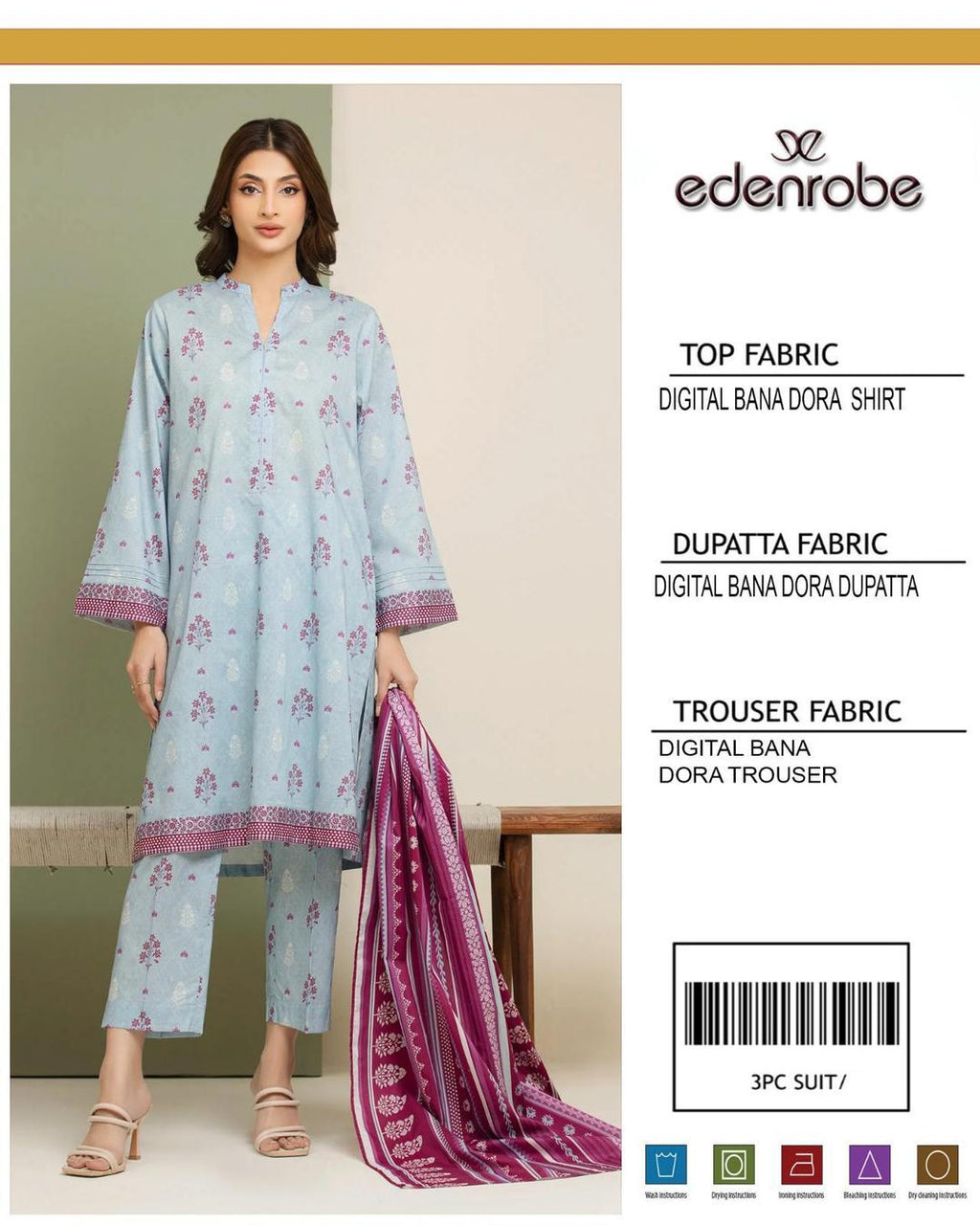Blue Maroon Digital Print Lawn 3-Piece Unstitched Suit | Floral & Geometric | Summer Collection by Khaas Kapra