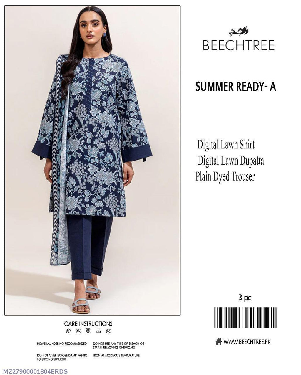 Blue Printed Lawn 3-Piece Unstitched Suit | Plain Trouser | Summer by Khaas Kapra