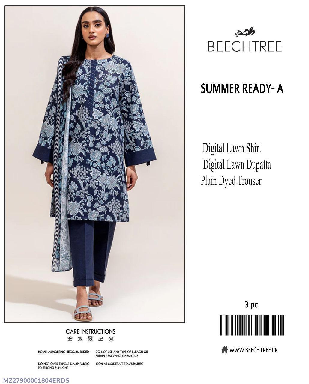 Blue Printed Lawn 3-Piece Unstitched Suit | Plain Trouser | Summer by Khaas Kapra