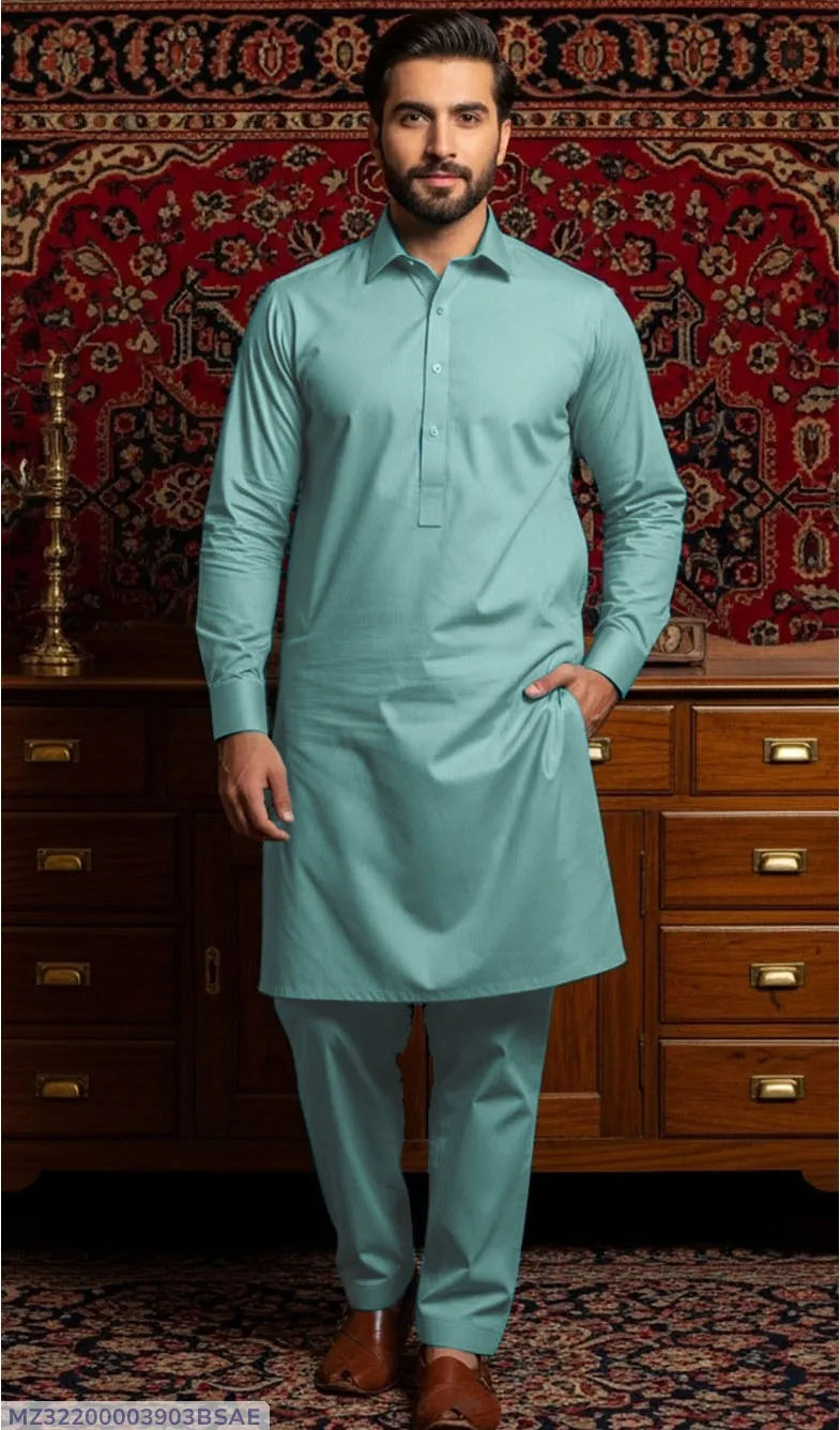 Premium Plain Blue Cotton Unstitched Suit for Men – Summer Wear | Khaas Kapra