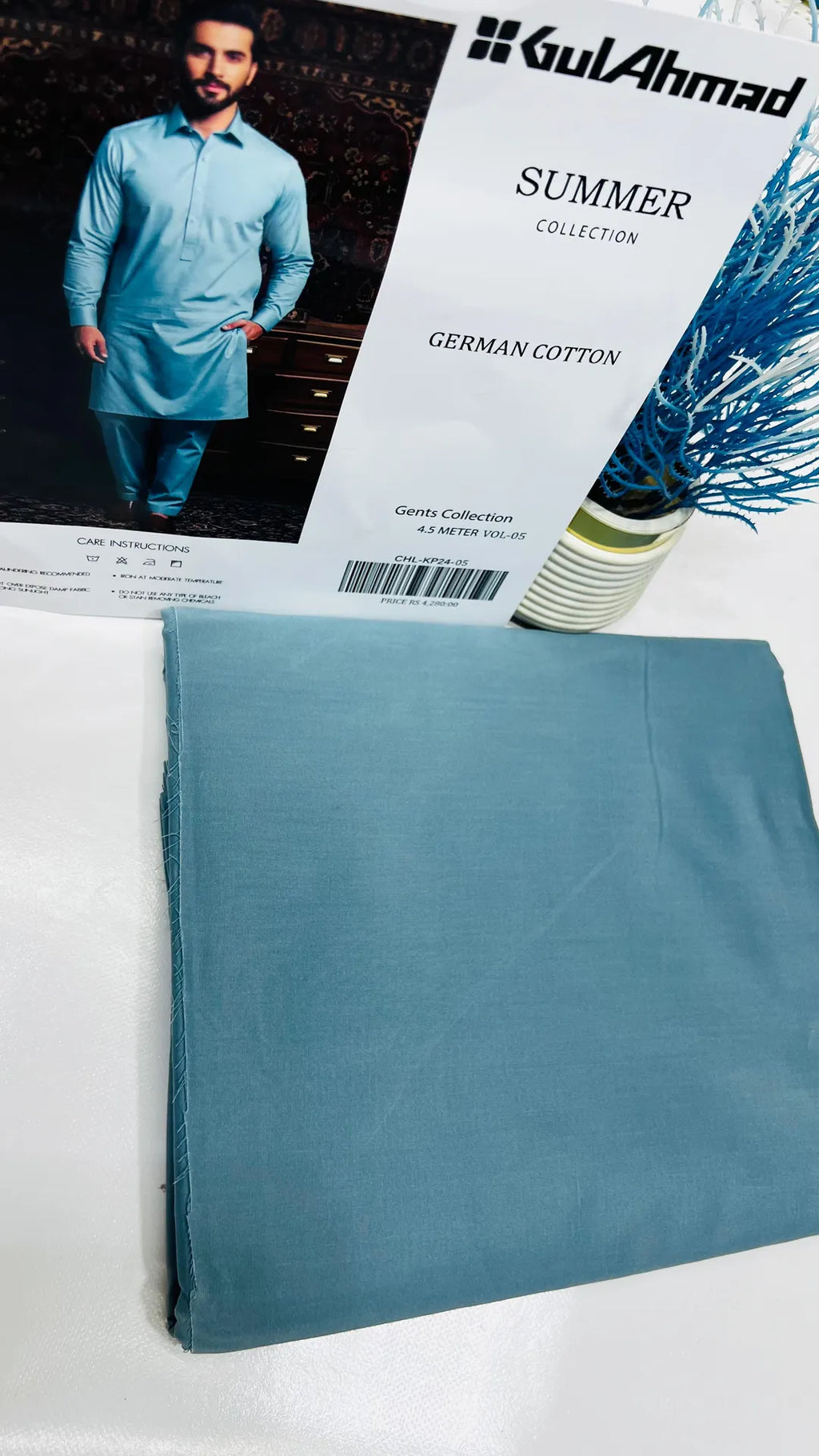 Premium Plain Blue Cotton Unstitched Suit for Men – Summer Wear | Khaas Kapra