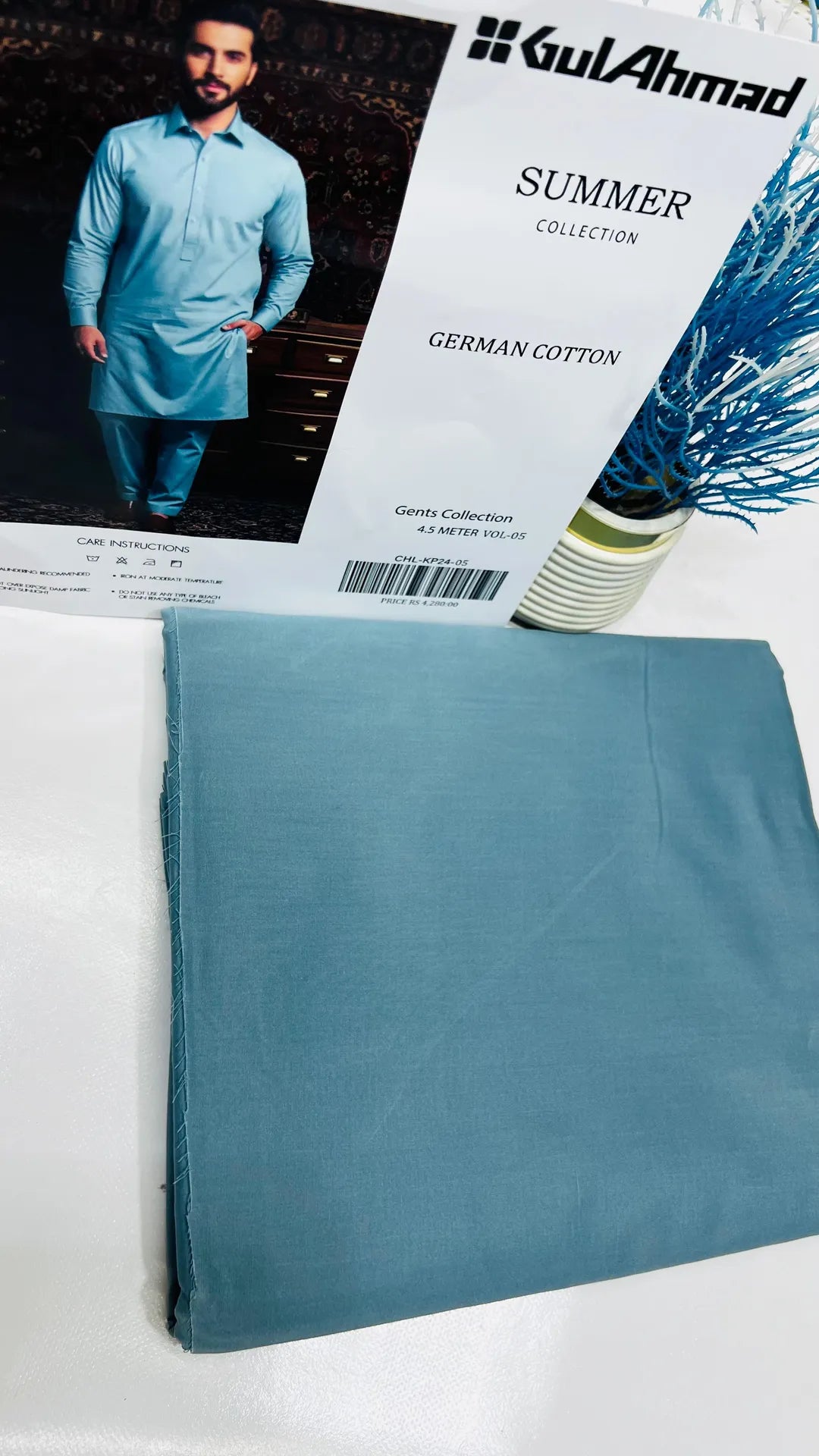Premium Plain Blue Cotton Unstitched Suit for Men – Summer Wear | Khaas Kapra