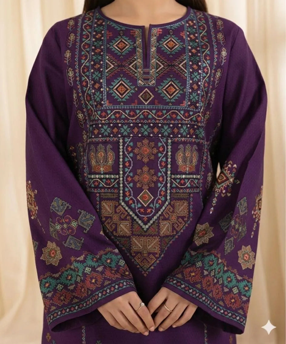 Purple Embroidered 3-Piece Unstitched Lawn Suit | Eid & Wedding Collection by Khaas Kapra