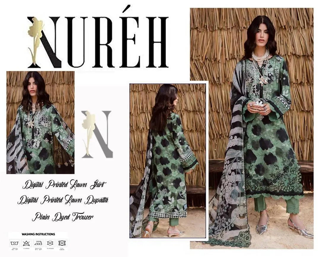 Nuréh Digital Printed Lawn 3-Piece Unstitched Suit | Blue Green Summer Collection by Khaas Kapra