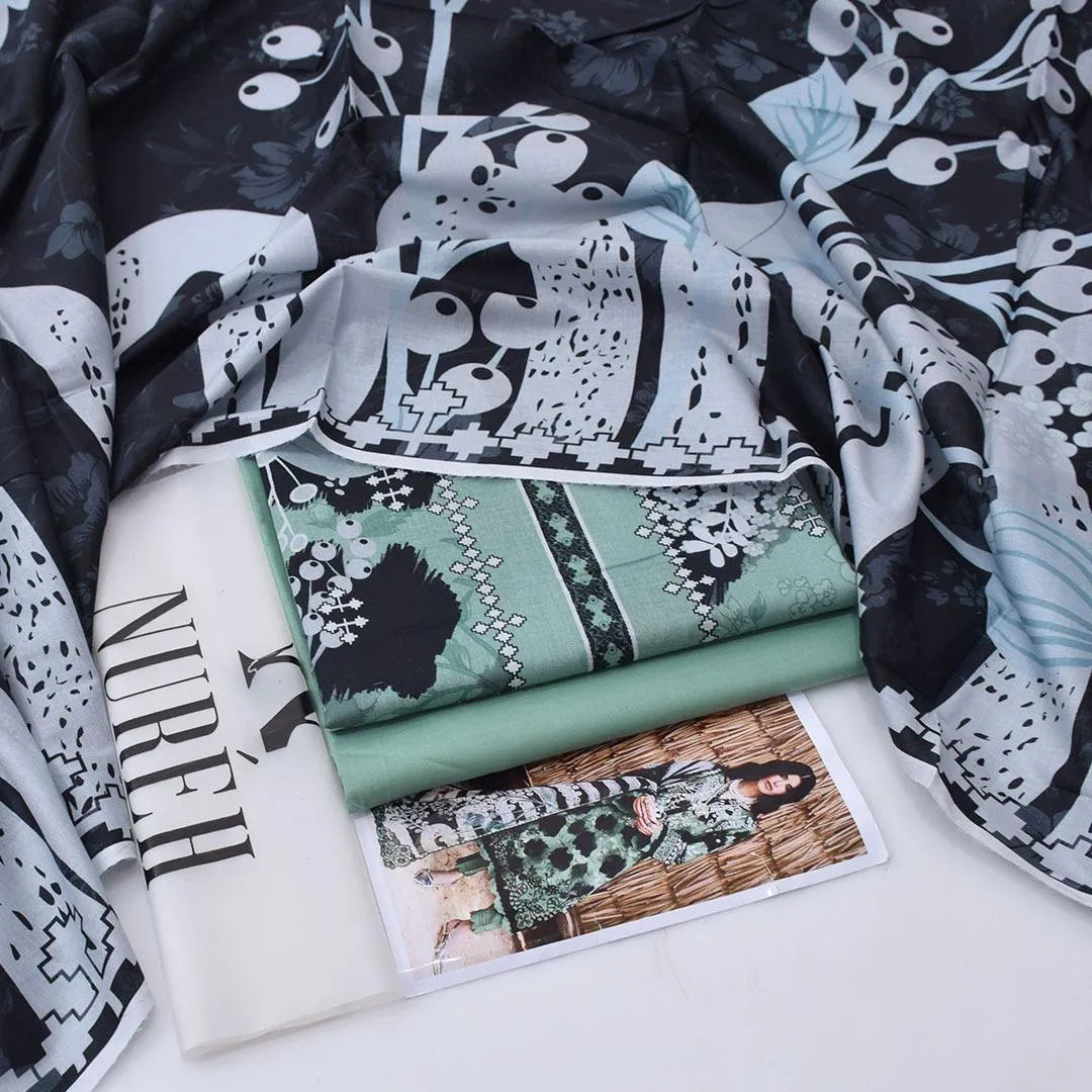 Nuréh Digital Printed Lawn 3-Piece Unstitched Suit | Blue Green Summer Collection by Khaas Kapra