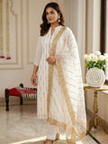 White Organza Sheesha Work 3-Piece Unstitched Suit | Katan Silk Trouser & Mirror Work Dupatta | Festive Collection by Khaas Kapra