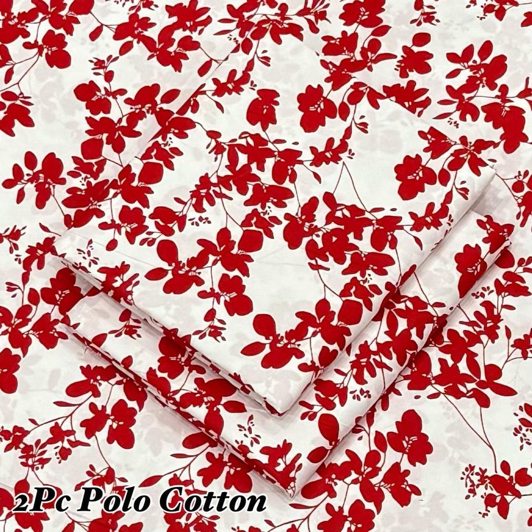 2-Piece Polo Cotton Red Floral Unstitched Suit | Festive Summer Collection by Khaas Kapra