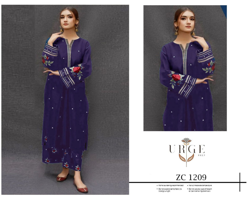 Navy Blue Heavy Embroidered Airjet Lawn 2-Piece Unstitched Suit for Women – Front Full Embroidered with Embroidered Trouser