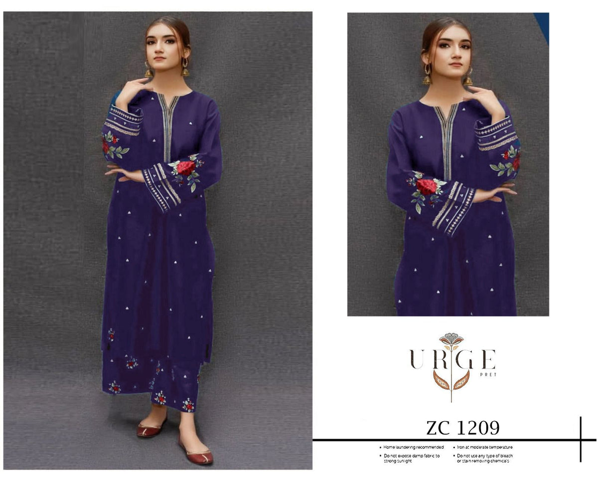 Navy Blue Heavy Embroidered Airjet Lawn 2-Piece Unstitched Suit for Women – Front Full Embroidered with Embroidered Trouser