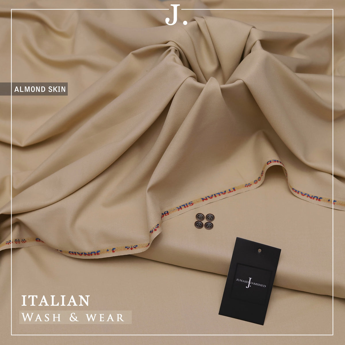 J. Junaid Jamshed Italian Wash & Wear Micro Fiber Boski Unstitched Suit for Men — 4 Metre Premium Fabric With Color variations