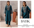 BATIK ZC-1274 Teal Peacock Blue Heavy Embroidered Airjet Lawn 2-Piece Suit - Model wearing stitched version with embroidered neckline, sleeves and trouser